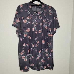 Torrid Georgette Lace Inset Blouse Grey Floral Plus Size 3X